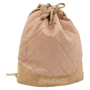 Chanel Vintage Drawstring Quilted Satin With Suede Pink Satin Backpack Bag